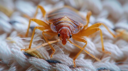Naklejka premium Close-up of a bed bug on fabric in a home, illustrating a common pest issue in households