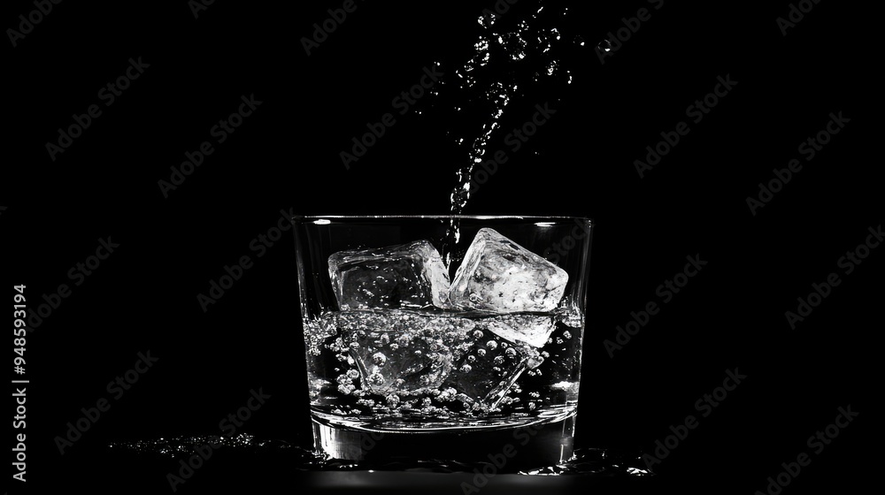 Poster Water Splashing into a Glass with Ice Cubes