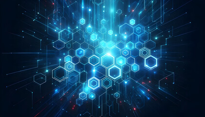 Blue neon hexagonal abstract background