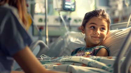 Compassionate Care: Hyper-Realistic Image of Child with Dengue Fever in Hospital Bed Being Attended by Nurse