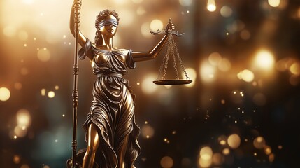 Bronze statue of the Goddess of Justice Themis.Copy space. Based on Generative AI