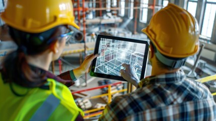 Architects use augmented reality software on tablet computers to visualize and plan construction projects. Detailed 3D models of the building are displayed in the holographic interface.