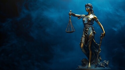 Fototapeta premium Bronze statue of the Goddess of Justice Themis.Copy space. Based on Generative AI