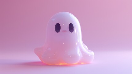 Fototapeta premium Cute friendly Halloween ghost in a pastel background celebrating the spooky season