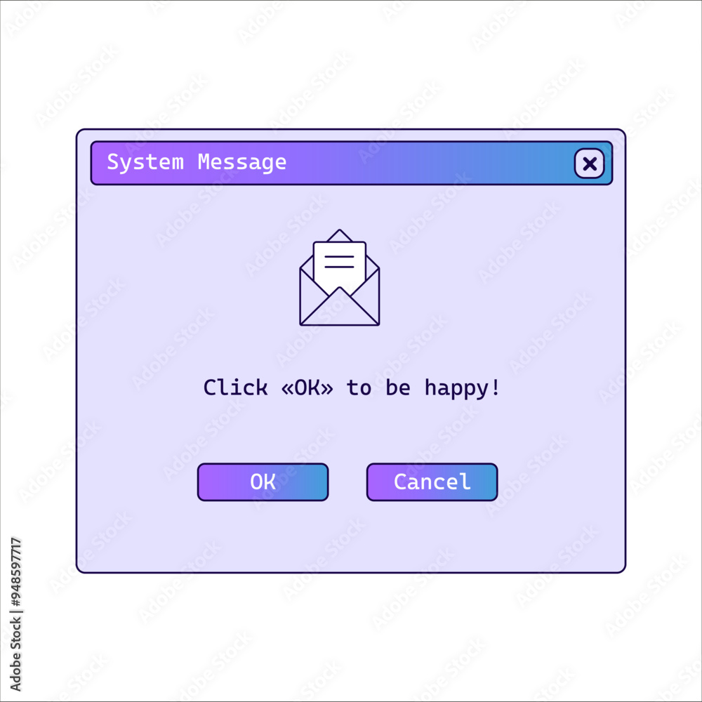 Poster system message in retro style with purple gradient. old system notification on screen.
