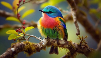Fototapeta premium Allied Birds with Colorful Feathers on Tree Branches