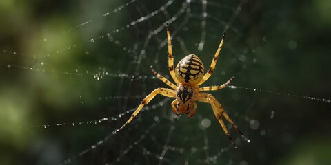 A Close-up of a Yellow Garden Spider in its Web.