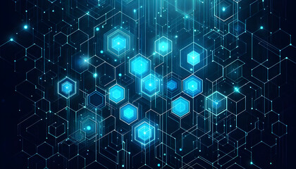 Blue neon hexagonal abstract background