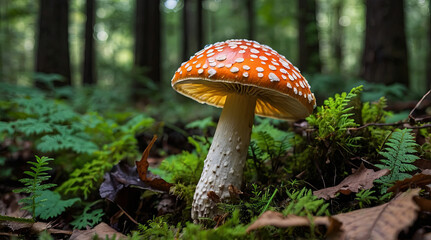 Fototapeta premium amanita citrina in an oak forest.