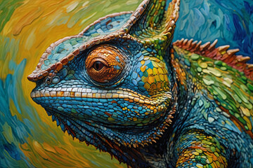 Obraz premium an abstract oil painting of a chameleon