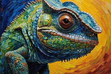 Obraz premium an abstract oil painting of a chameleon