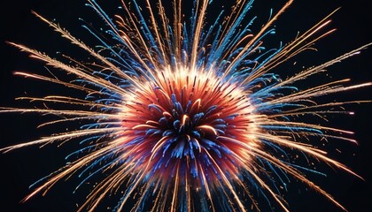 A close-up slow-motion sequence of a firecracker exploding, with sparks and colorful trails radiating outward, showcasing the vibrant energy and excitement of the burst, Generative AI
