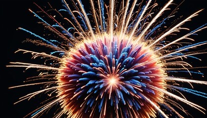 A close-up slow-motion sequence of a firecracker exploding, with sparks and colorful trails radiating outward, showcasing the vibrant energy and excitement of the burst, Generative AI