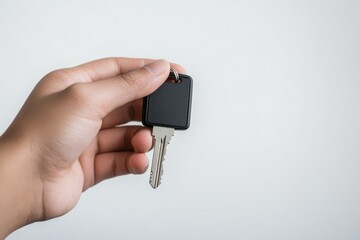 Close-up of a hand holding a single new house key