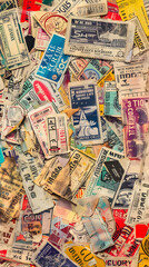 Collection of Vintage Ticket Stubs: Capturing Memories and Events from Yesteryears in a Nostalgic Display.