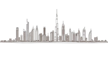 Naklejka premium line drawing of Dubai city skyline United Arab Emirates. Beautiful city landmark