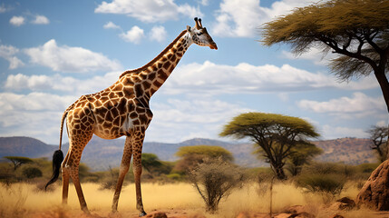 Obraz premium Giraffe in the Savannah: A Majestic Display of Nature's Unfading Charm and Beauty
