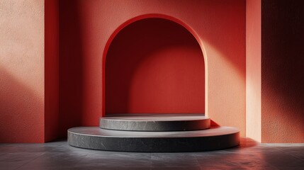 Contemporary Podium for Displaying Fashion Products in a Modern Studio Setting