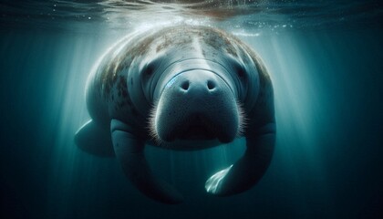 Fototapeta premium Amazonian Manatee Gliding Underwater
