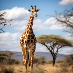 Obraz premium Giraffe in the Savannah: A Majestic Display of Nature's Unfading Charm and Beauty