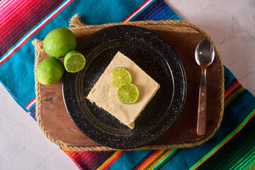 Mexican Lemon pie made with lemons, maria cookies. Classic dessert carlota