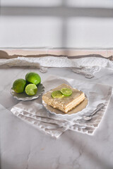 Homemade Carlota de Limon, typical mexican dessert, made with cookies and lemon.