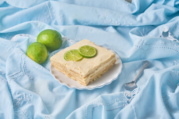 Homemade Carlota de Limon, typical mexican dessert, made with cookies and lemon.