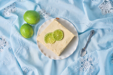 Homemade Carlota de Limon, typical mexican dessert, made with cookies and lemon.
