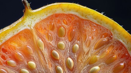 Close-up of a Cross-Sectioned Fruit with Seeds Visible