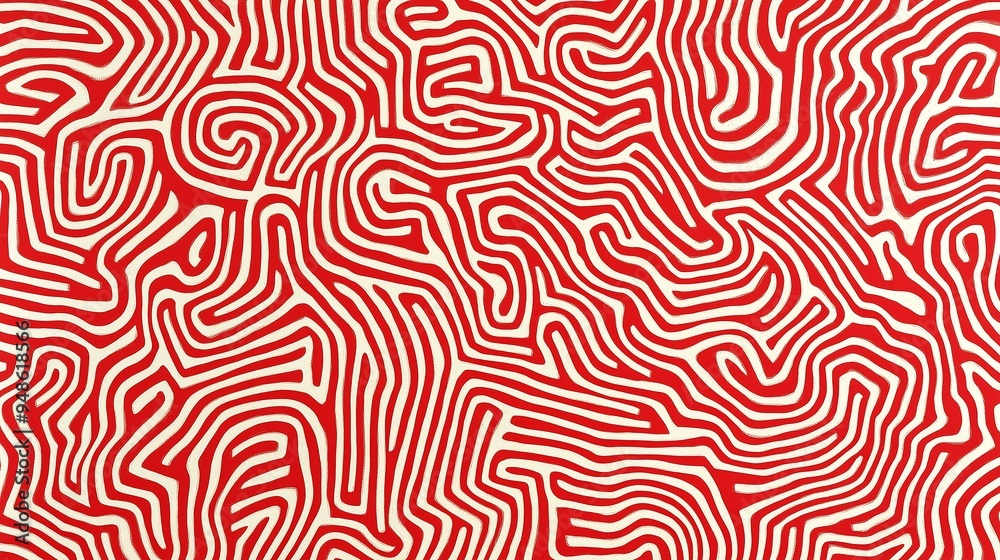 Wall mural a red and white pattern of small maze-like shapes, resembling the texture of fabric or material with