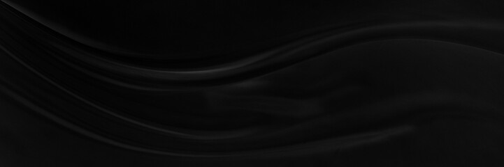 Fototapeta premium Black gray satin dark fabric texture luxurious shiny that is abstract silk cloth panorama background with patterns soft waves blur beautiful.