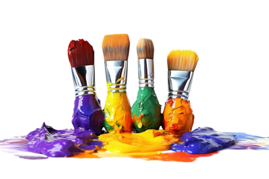 Professional Painting Tools in Action on White Background