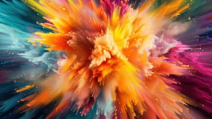 Colorful abstract explosion with vibrant orange, yellow, and pink hues against a dark background, creating a dynamic visual effect