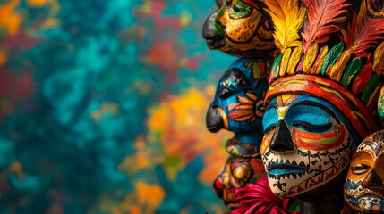 Vibrant and Colorful Hispanic Heritage Cultural with Intricate Masks and Headdresses