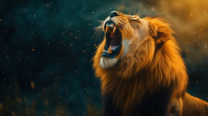 Fototapeta premium a wild lion roaring, wildlife banner with copy space capturing the majestic essence of nature