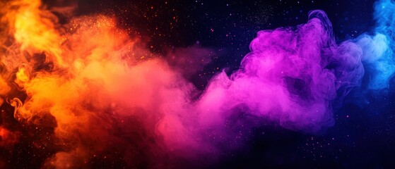 Colorful Smoke Against Starry Night Sky in Cosmic Abstract Art