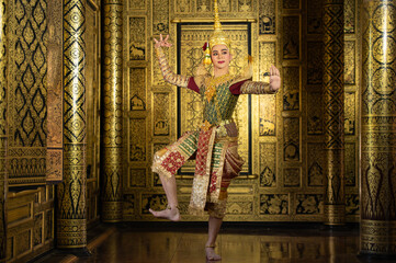 Pantomime (Khon) is traditional Thai classic masked play enacting scenes from the Ramayana with a...