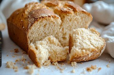 Close-up of breaking apart whole spelt buttermilk bread