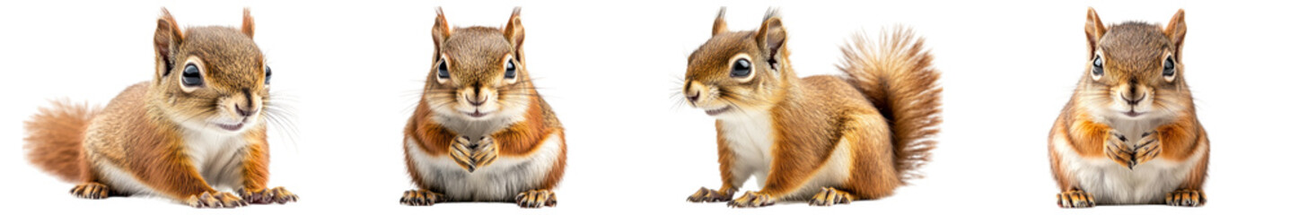 Obraz premium Cute squirrels in different poses isolated on transparent background
