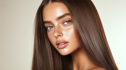 Fototapeta premium Stunning woman with vibrant brown hair 