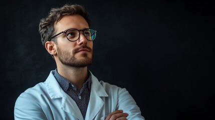 Obraz premium scientist in thinking pose isolated on black background