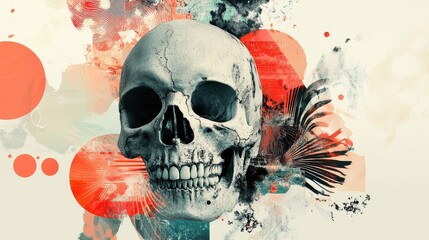 Human Skull with Abstract Watercolor Background