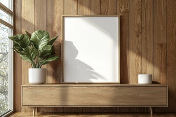 Poster Frame Mockup on Wooden Interior Background created with Generative AI