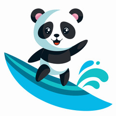 A cute little panda surfing on the sea vector illustration on white background