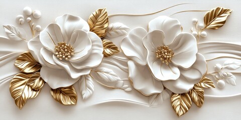 This is a stunning 3D depiction of delicate golden flowers and elegantly flowing branches, making it the perfect choice for a beautifully designed postcard or an exquisite decorative art piece