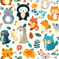 Naklejka premium Seamless pattern of cute animals in a cartoon