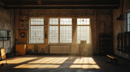 Sunlight streaming through the window in an old abandoned building.