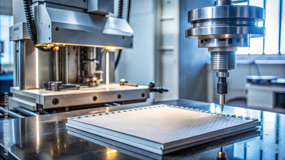 Poster of cnc milling machine with notebook, manufacturing, technology, computer numerical control, cnc, mi