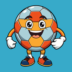 soccer groovy style cute cartoon character with face, arms and legs, vector illustration