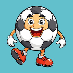 soccer groovy style cute cartoon character with face, arms and legs, vector illustration